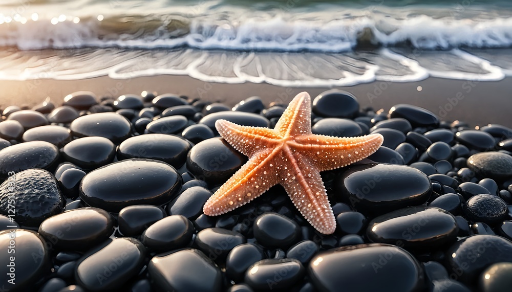 Starfish on Black Pebbles at Sunset Beach Starfish on Black Pebbles at Sunset Beach