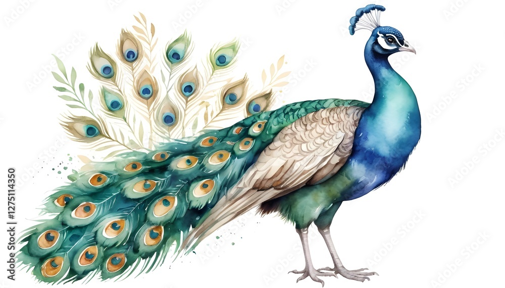 Fototapeta premium Watercolor Peacock with Elegant Feathers