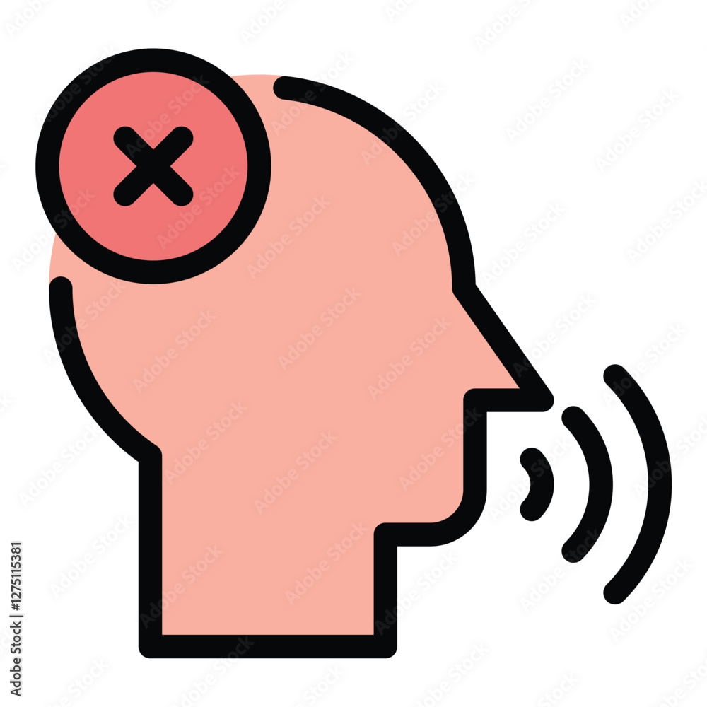 Inability to Speak Icon Speech Impairment in Flat Line Color Style. Inability to Speak Icon Speech Impairment in Flat Line Color Style.