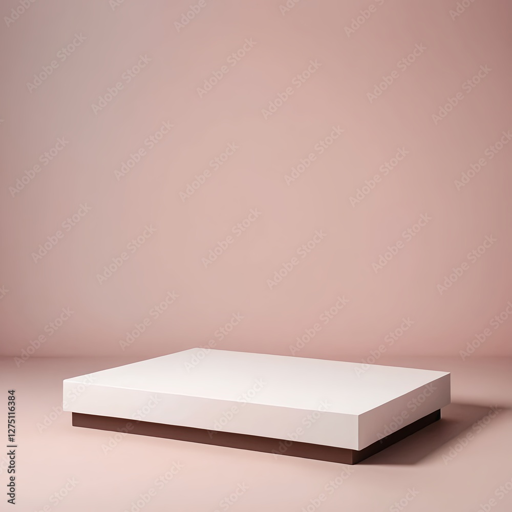Minimalist White and Brown Platform on Blush Pink Background Minimalist White and Brown Platform on Blush Pink Background
