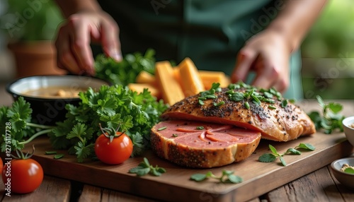 Rustic Baked Ham with Herbs and Creamy Sauce