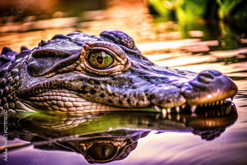 Close-up silhouette of a crocodile's head, a menacing aquatic predator lurking in the shadows.