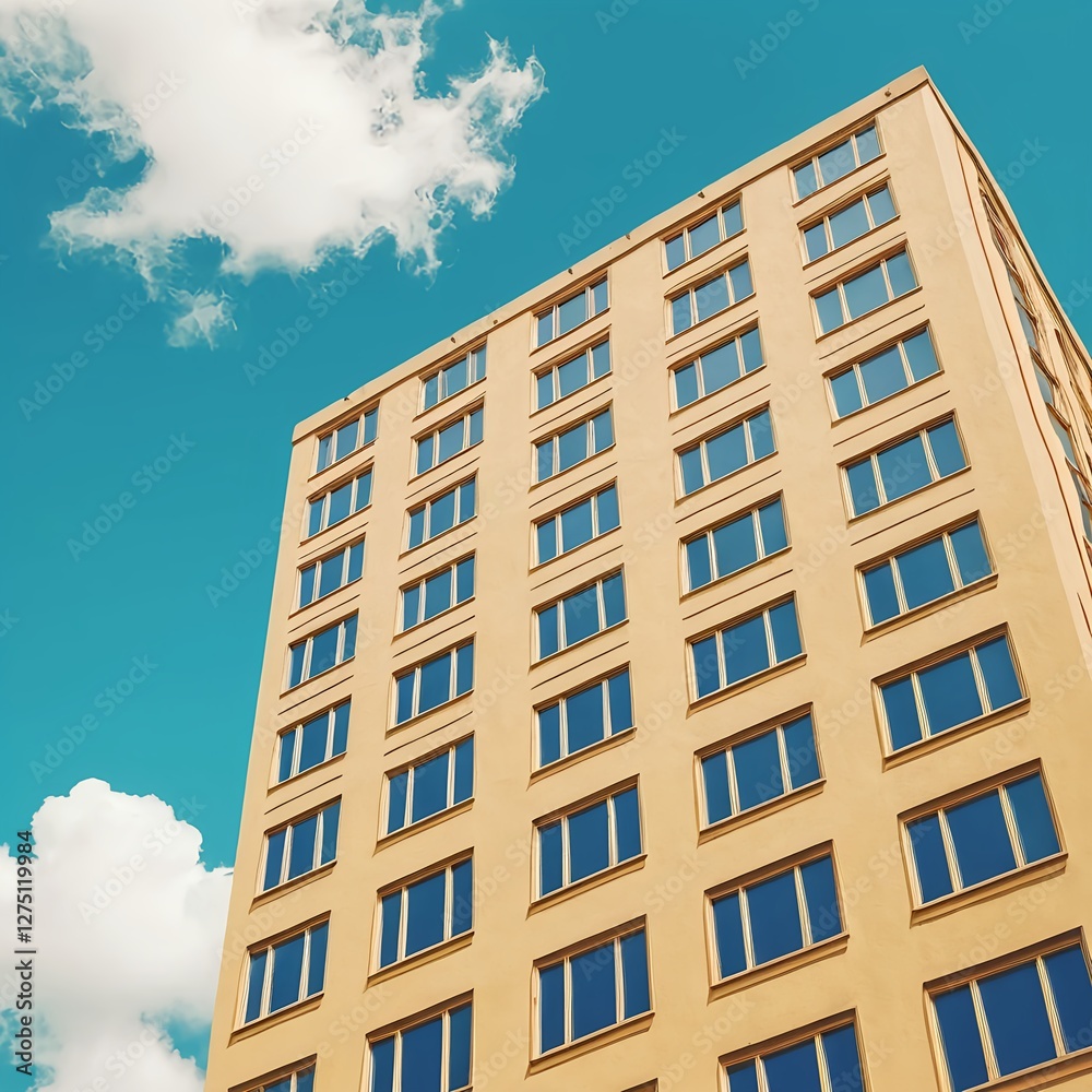Modern Beige Building Against a Blue Sky Modern Beige Building Against a Blue Sky