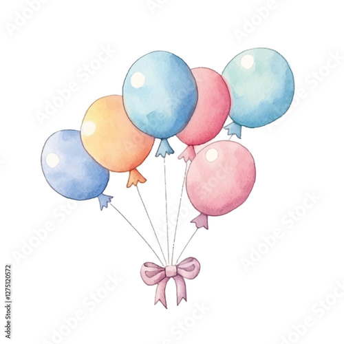 watercolors Cute birthday balloon party illustration 