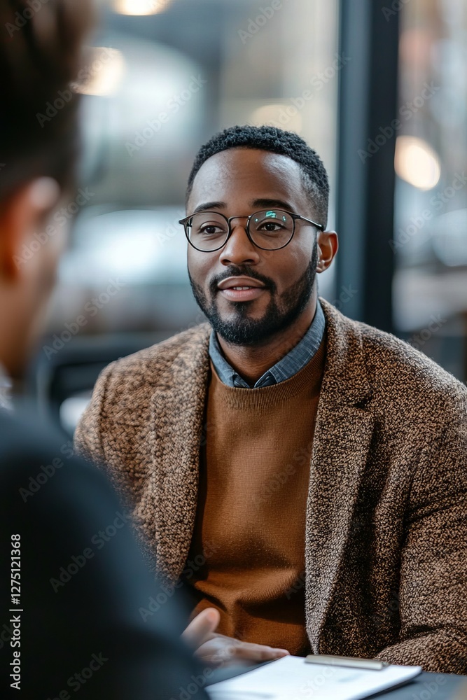 A man talks with a recruiter about opportunities in a field he's passionate about A man talks with a recruiter about opportunities in a field he's passionate about