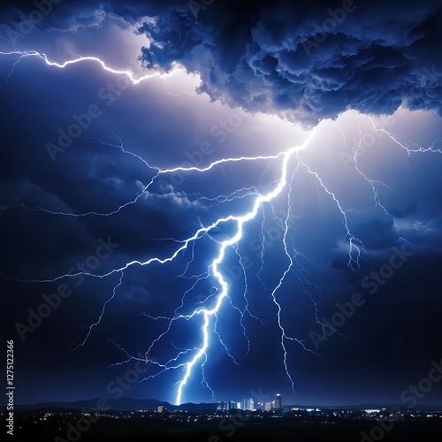 Wallpaper Mural Lightning Strike over Cityscape at Night Torontodigital.ca