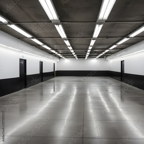 Empty Modern Corridor with Fluorescent Lighting