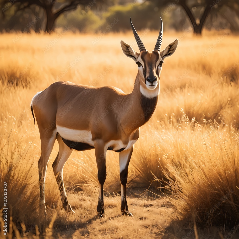 Sable Antelope in Golden Grassland Sable Antelope in Golden Grassland