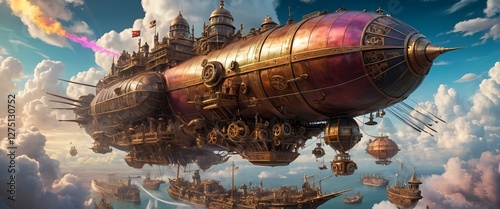 Steampunk Airship City in the Clouds