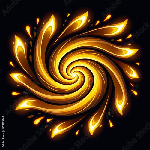 A mesmerizing golden swirl, reminiscent of flames, creates a luxurious and fiery abstract design, perfect for backgrounds. photo