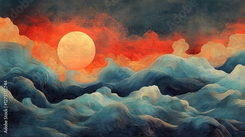 Abstract sunset over turbulent sea. Possible use Background image, wallpaper
