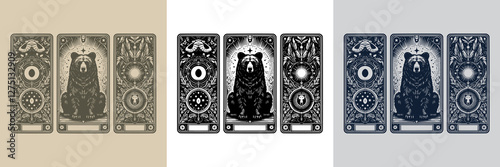 fierce bear vector playing card tattoo design