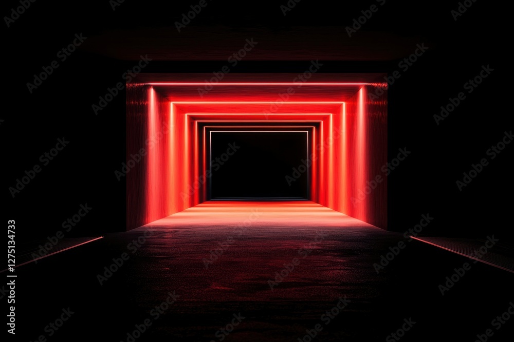 Fototapeta premium Illuminated red tunnel with an abstract glow, suggesting futuristic themes or travel