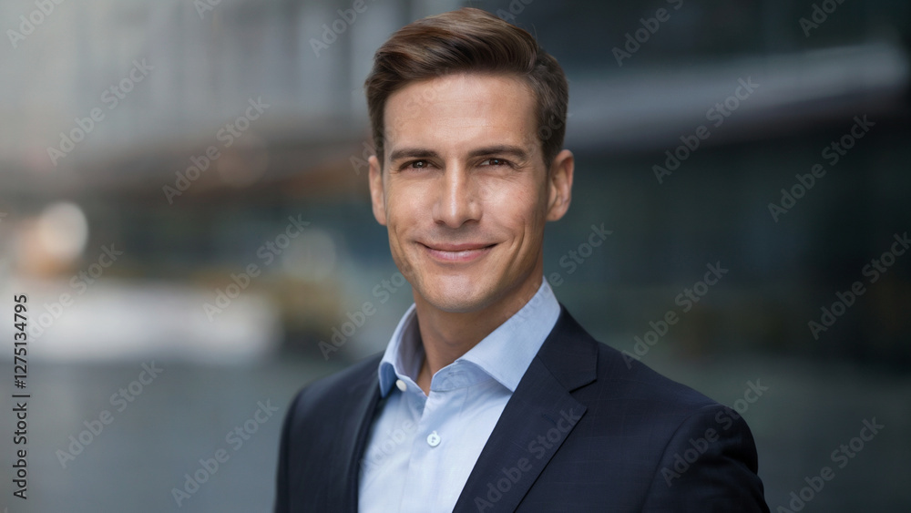 Headshot of a Smiling Businessman in a Modern Setting Headshot of a Smiling Businessman in a Modern Setting