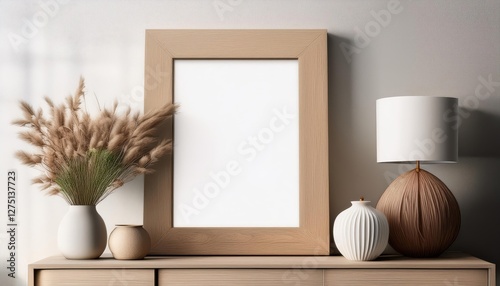 3D Render Close Up Mockup Frame in Home Interior Background, Evoking a Cozy and Modern Aesthetic with a Touch of Minimalistic Elegance.