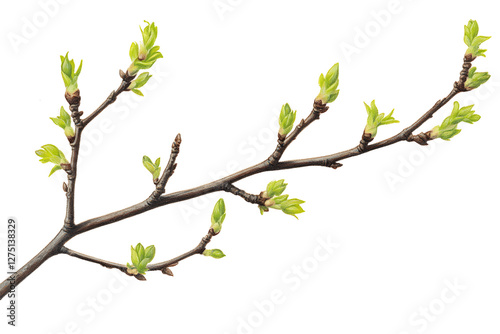 Branch with New Spring Leaves Unfolding Gracefully Outdoors