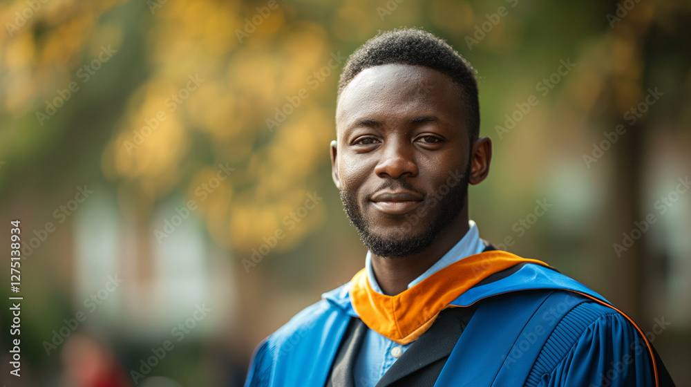 Fototapeta premium Smiling graduate in academic regalia outdoors