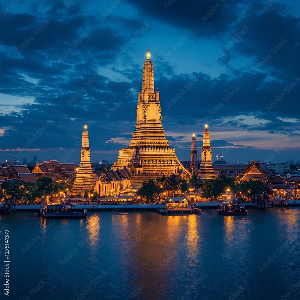 Fototapeta premium Wat Arun Temple Illuminated at Night