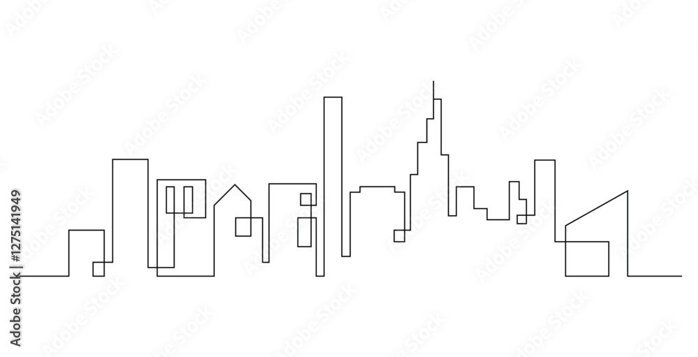 Fototapeta premium Abstract modern House City Skyline continuous one line art drawing illustration 