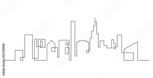 Abstract modern House City Skyline continuous one line art drawing illustration
