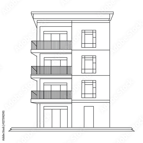 Line art of classical building, Modern house Facade vector Illustration