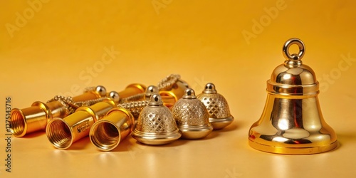 Isolated image: charming whistles and silver bell, set against a clean white background. Perfect for copy. photo