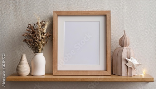3D Rendered Closeup of Shelf Decoration Stylish Vignette with Rich Textures and Colors in a Modern Setting, Elevating Minimalist Interiors with a Touch of Whimsy