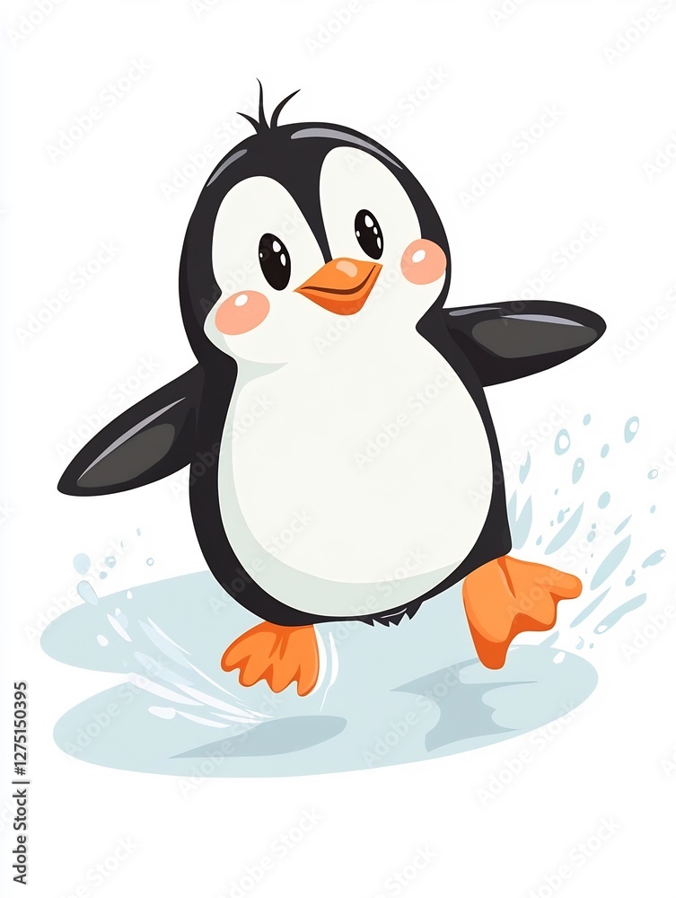 Obraz premium penguin sliding on ice in fun style