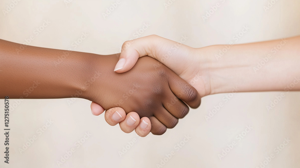 Handshake Harmony: A close-up shot of a handshake between hands of different skin tones. Capturing the essence of unity, partnership, and collaboration. Handshake Harmony: A close-up shot of a handshake between hands of different skin tones. Capturing the essence of unity, partnership, and collaboration.