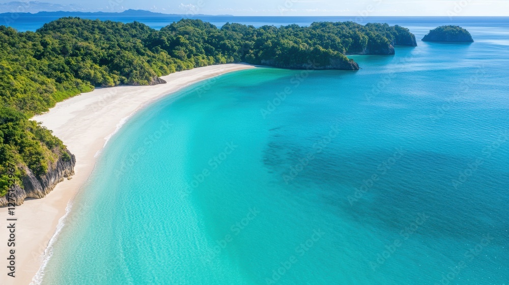 Fototapeta premium Pristine tropical beach with turquoise waters and lush greenery