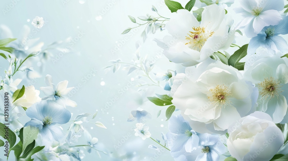 delicate summer bouquet set, graceful peonies, soft garden roses, powder blue clematis flowers, fresh green foliage, romantic floral composition, ethereal botanical design, refined vector delicate summer bouquet set, graceful peonies, soft garden roses, powder blue clematis flowers, fresh green foliage, romantic floral composition, ethereal botanical design, refined vector