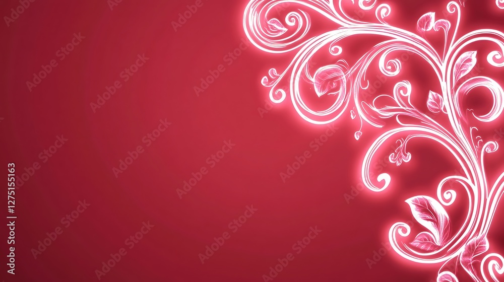 Glowing Pink Floral Design On Red Background Glowing Pink Floral Design On Red Background