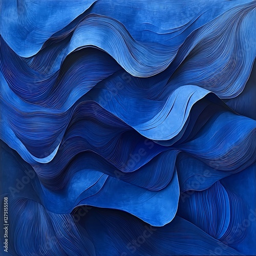 A captivating abstract artwork featuring deep blue waves undulating in harmony. This piece evokes a sense of calm and serenity, perfect for modern decor or creative projects. photo