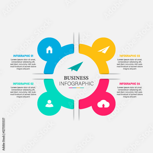 4 points circular infographic element template with icons and colorful flat style, can use for presentation slide