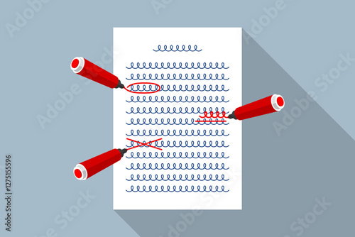 Document with handwritten text and markings, text checking and editing