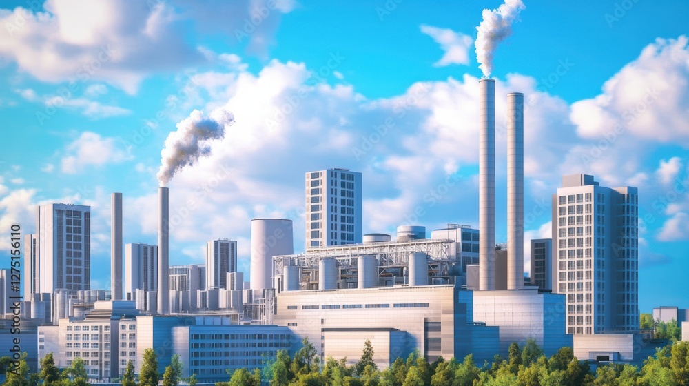 Fototapeta premium Industrial Complex Under a Blue Sky: A Modern Power Plant
