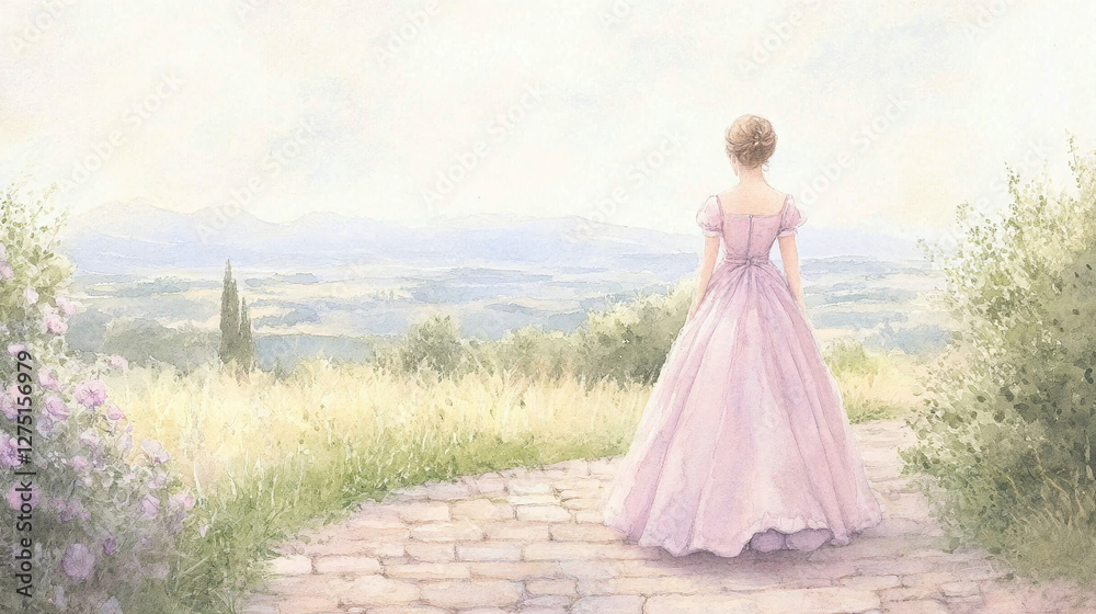A Lady Contemplates the Scenic Landscape A Lady Contemplates the Scenic Landscape
