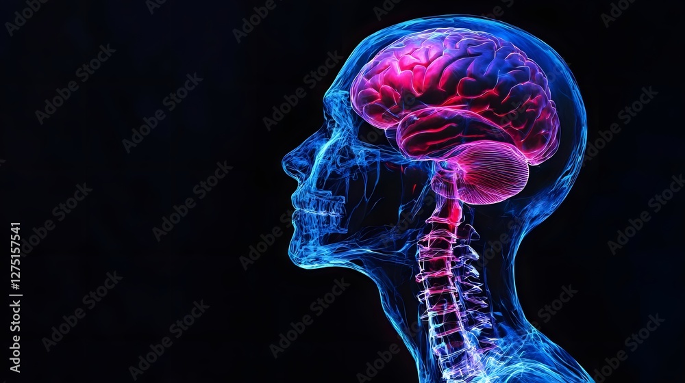Detailed 3D Neon Transparent Visualization of the Human Brain for Medical Diagnosis and Research Detailed 3D Neon Transparent Visualization of the Human Brain for Medical Diagnosis and Research
