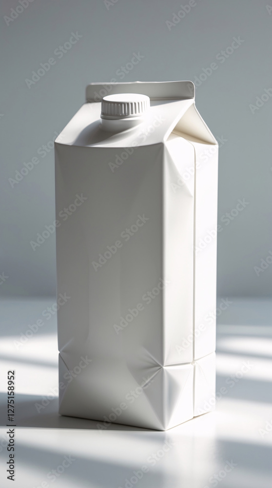 Empty milk product container placed on white clean surface for creative packaging mockups and branding shots Stock Photo Presentation Empty milk product container placed on white clean surface for creative packaging mockups and branding shots Stock Photo Presentation