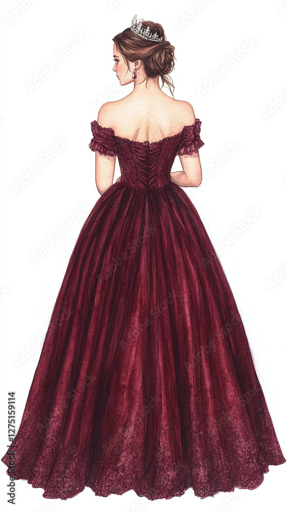 A regal lady in a stunning burgundy gown A regal lady in a stunning burgundy gown