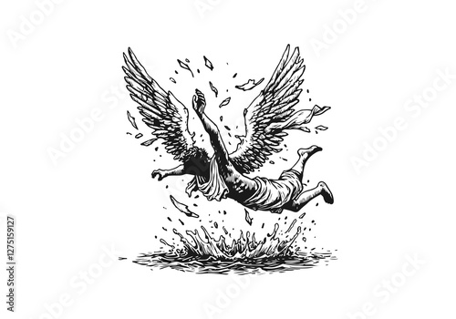 Icarus hand drawn sketch vector