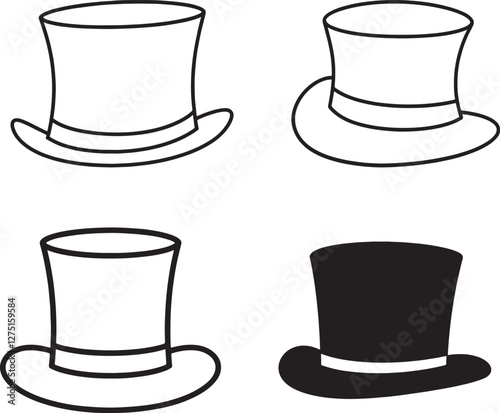 magic hat, gentleman hat cylinder with ribbon icon, symbol, design. vector illustration isolated on white background.