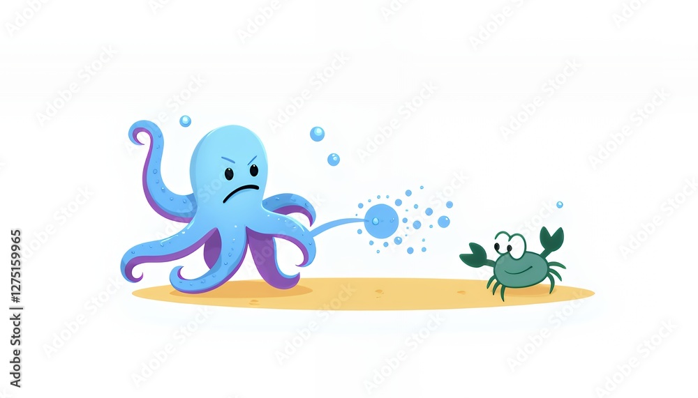 Obraz premium Playful Pastel Octopus and Crab Beach Illustration