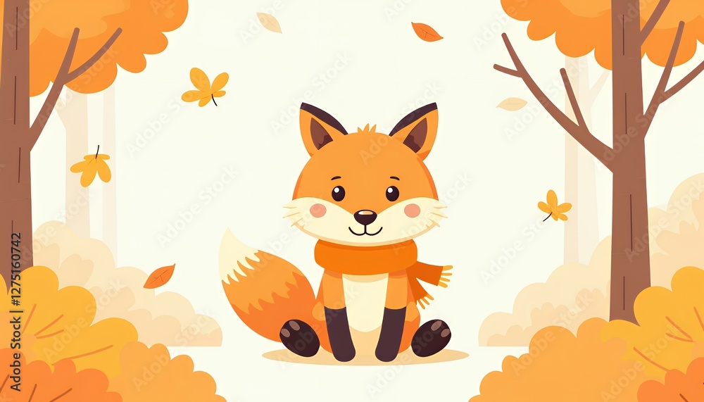 Fototapeta premium Adorable Orange Fox in Pixel Art Autumn Setting