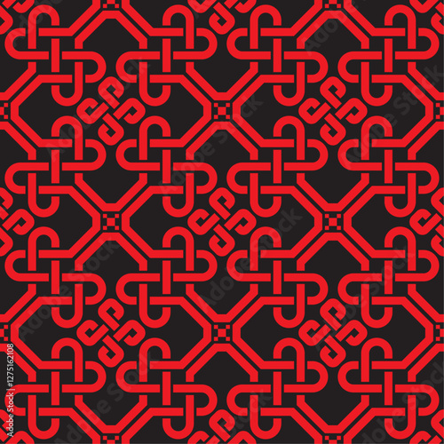 Celtic knots in square seamless pattern of intertwine braids with swatch for filling. Interconnected geometric shape design for decoration, wallpaper, fabric prints, and other prints