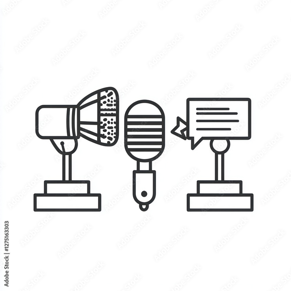 3D line icon depicting media dialogues with an interview concept on a white backdrop. 3D line icon depicting media dialogues with an interview concept on a white backdrop.