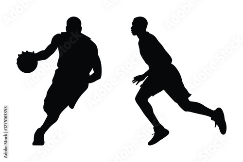 Basketball players in action silhouette vector illustration.