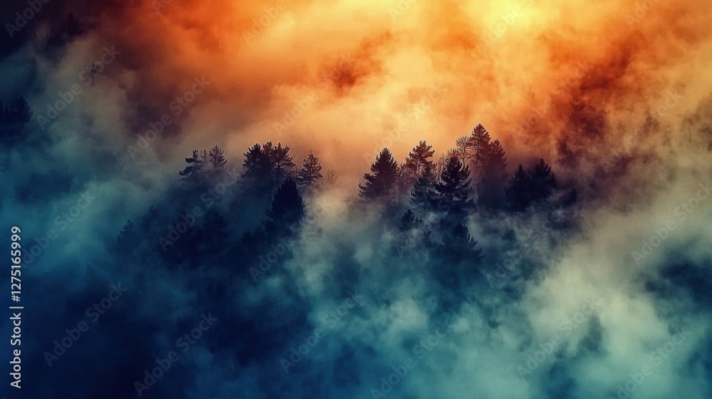 Mysterious foggy landscape at dusk nature scene atmospheric environment enigmatic viewpoint Mysterious foggy landscape at dusk nature scene atmospheric environment enigmatic viewpoint