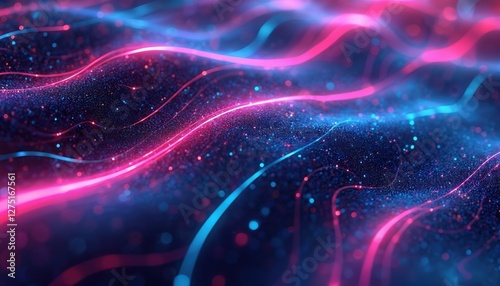 Vibrant neon abstract with pulsating energy. Futuristic design featuring bright pink and blue colours, dynamic motion with blurred shapes. Trendy aesthetic wallpaper or banner background. photo