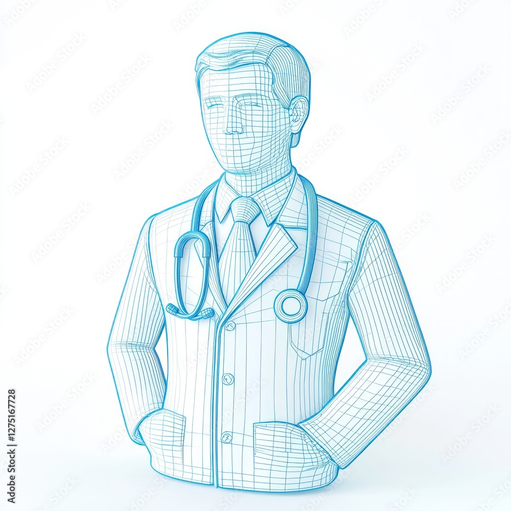 custom made wallpaper toronto digital3D glyph of a doctor on white, representing healthcare professionals and medical care.